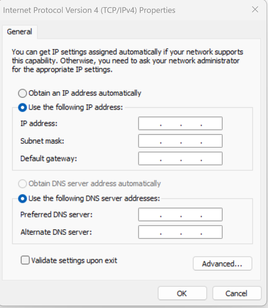 Internet Protocol Version 4 (TCP/IPv4) Properties
